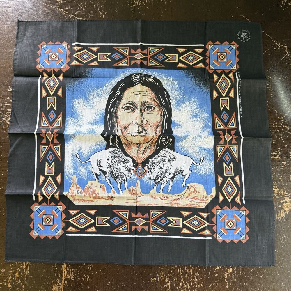 Vintage Southwestern Native American Bandana 22x22 Made In USA Handkerchief